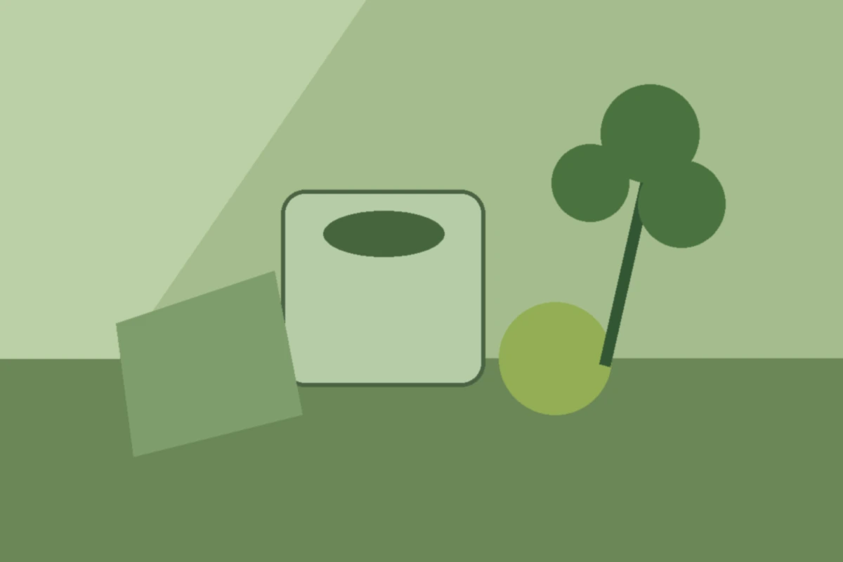 Synthetic still-life with a supported green color cast before correction